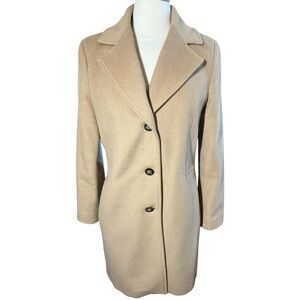 Calvin Klein Camel/Tan Single Breast Wool & Cashmere Blend Trench Coat Size 8